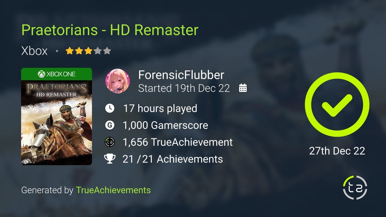 Praetorians - HD Remaster achievement summary